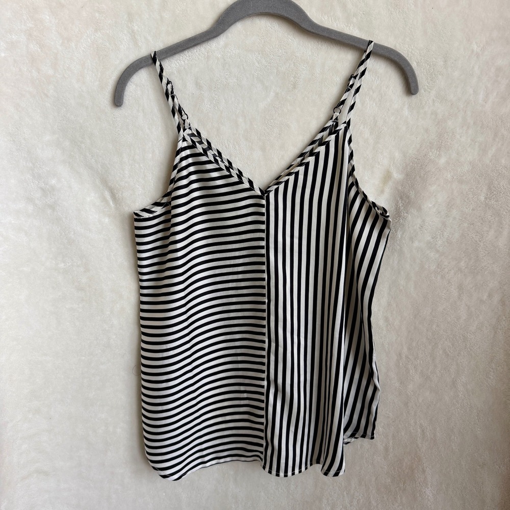 Sandy & Sid New York Womens Black White Mixed Stripe V Neck Cami Tank Top Sz S